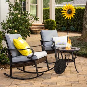 Syracuse Wicker Rocking Chairs and Fire Pit Side Table, 3-Piece Set