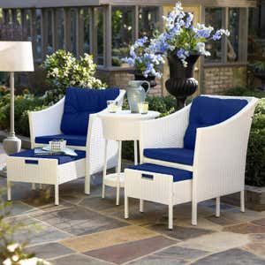 Harbor Moon Chat Set with Hideaway Ottomans and Cooler Table - White