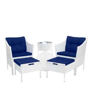 Harbor Moon Chat Set with Hideaway Ottomans and Cooler Table - White