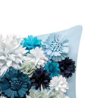 Indoor/Outdoor Blue Bouquet Lumbar Pillow with 3D Flowers - Blue