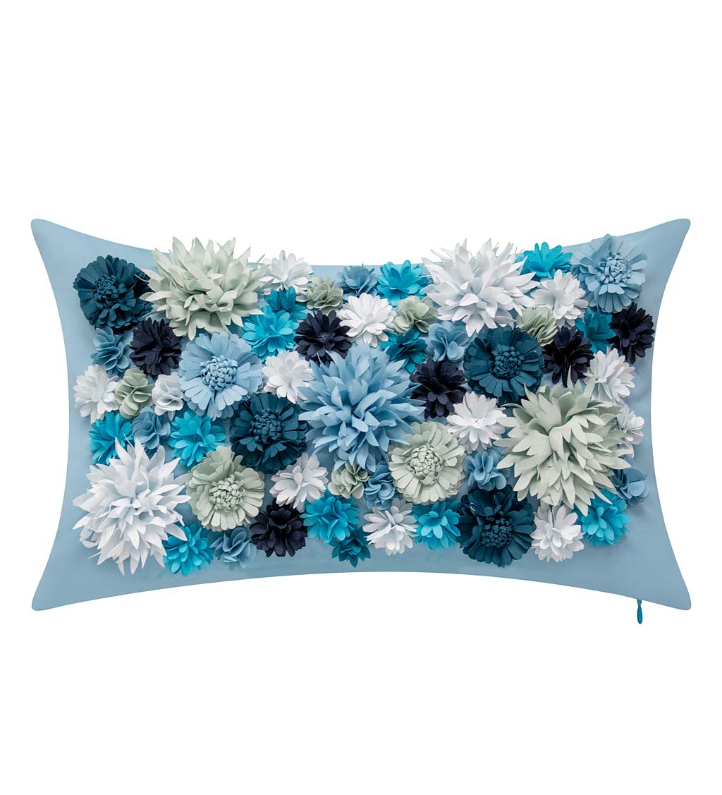 Indoor/Outdoor Blue Bouquet Lumbar Pillow with 3D Flowers - Blue