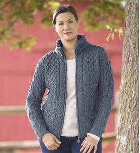 Women's Zip-Up Irish Sweater in Merino Wool