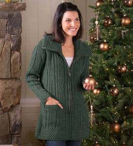 Women's Irish Long Zip-Front Wool Cardigan