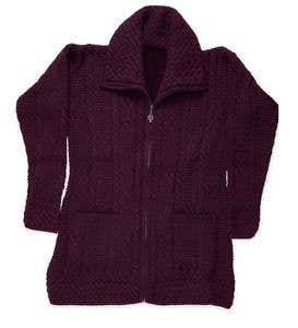 Women's Irish Long Zip-Front Wool Cardigan