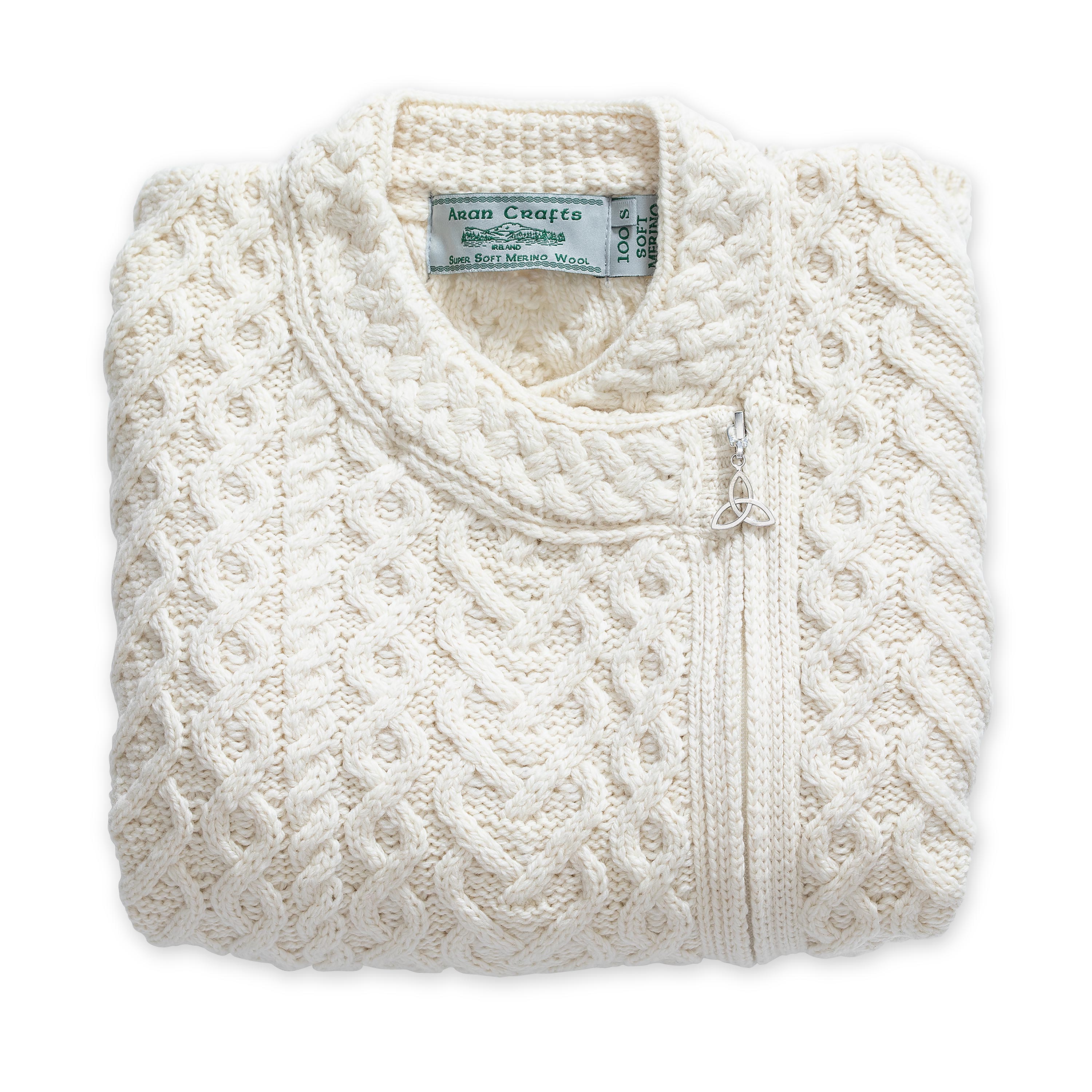 Women's Irish Merino Wool Side Zip Heart Cardigan - Natural - XL