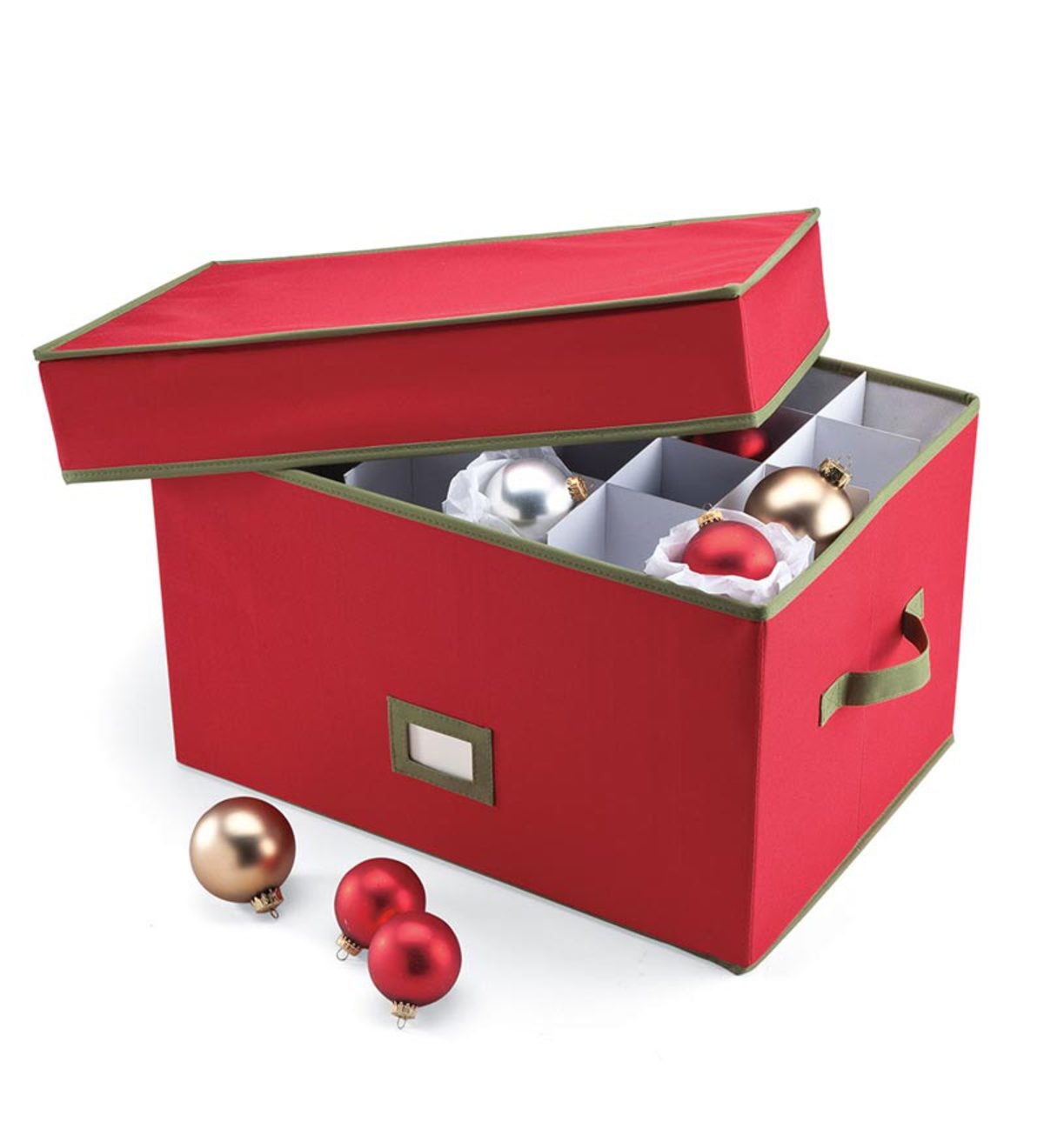 Heavy-Duty Polyester Holiday Ornament Storage Box With Handles