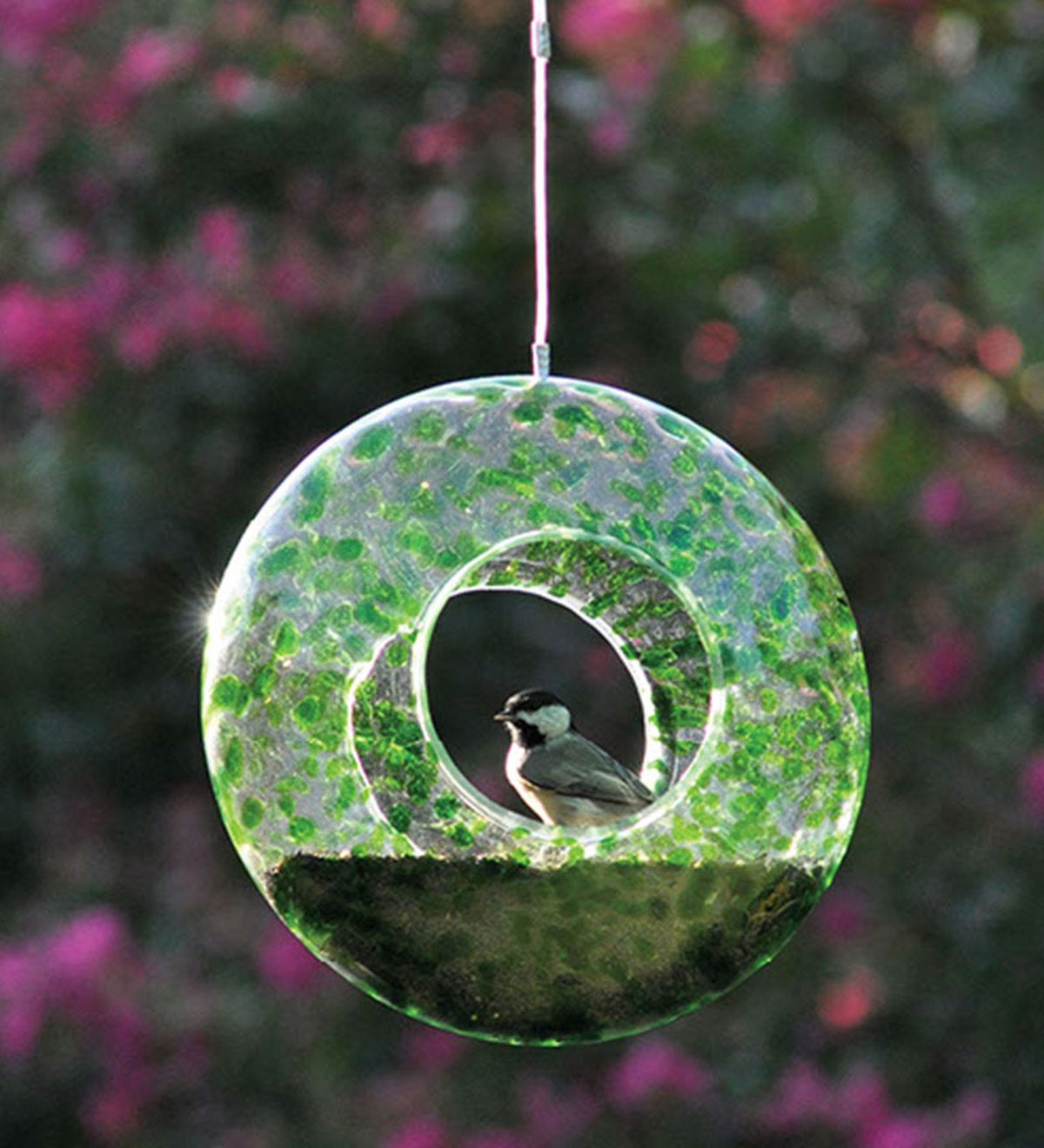 Glass Circle Bird Feeder With Hanging Wire