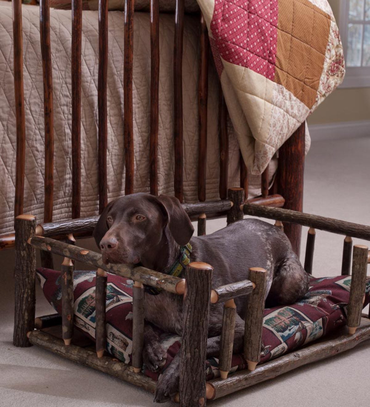 USA-Made Handcrafted Hickory Dog Rail Bed