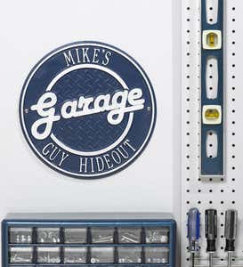 Personalized Round Retro Garage Sign In Cast Aluminum