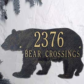 American-Made Bear Silhouette Address Plaque In Cast Aluminum