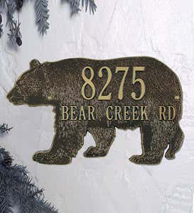 American-Made Bear Silhouette Address Plaque In Cast Aluminum