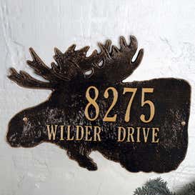 American-Made Moose Silhouette Address Plaque In Cast Aluminum