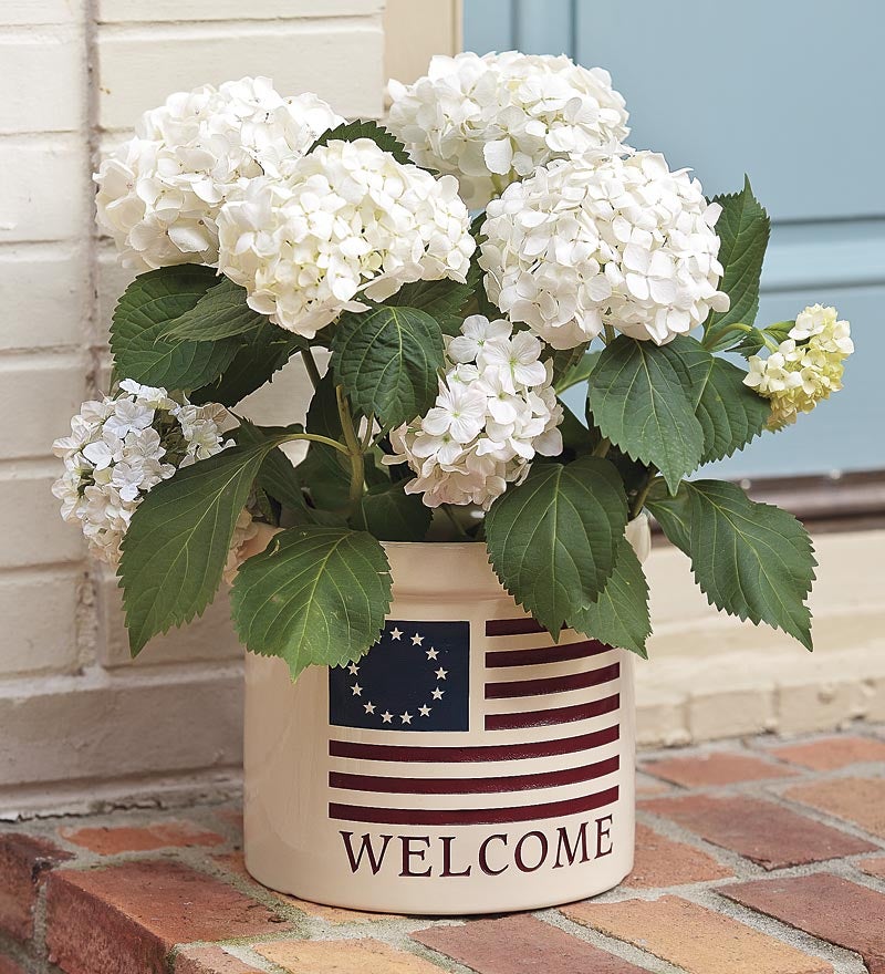 USA-Made Americana Welcome Stoneware Crock