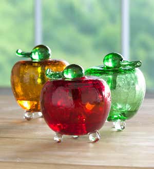 Handmade Crackle Glass Apple Fruit Fly Trap - Green