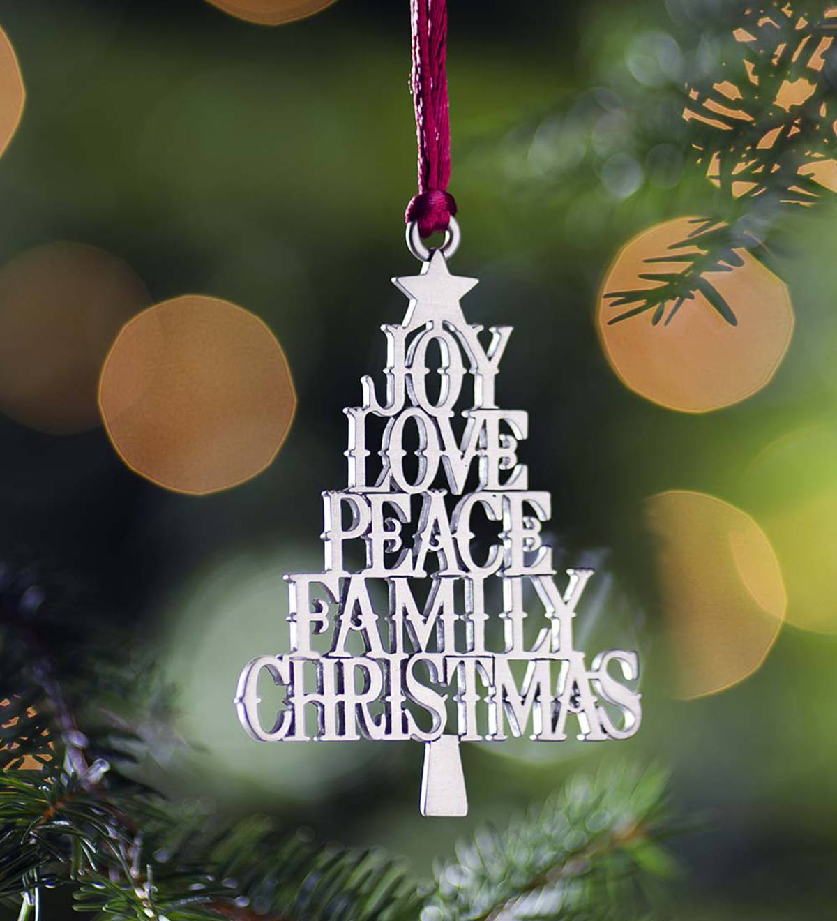 Solid Pewter Christmas Tree Ornament - Holiday Sentiments