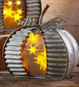 Lighted Galvanized Metal Pumpkin