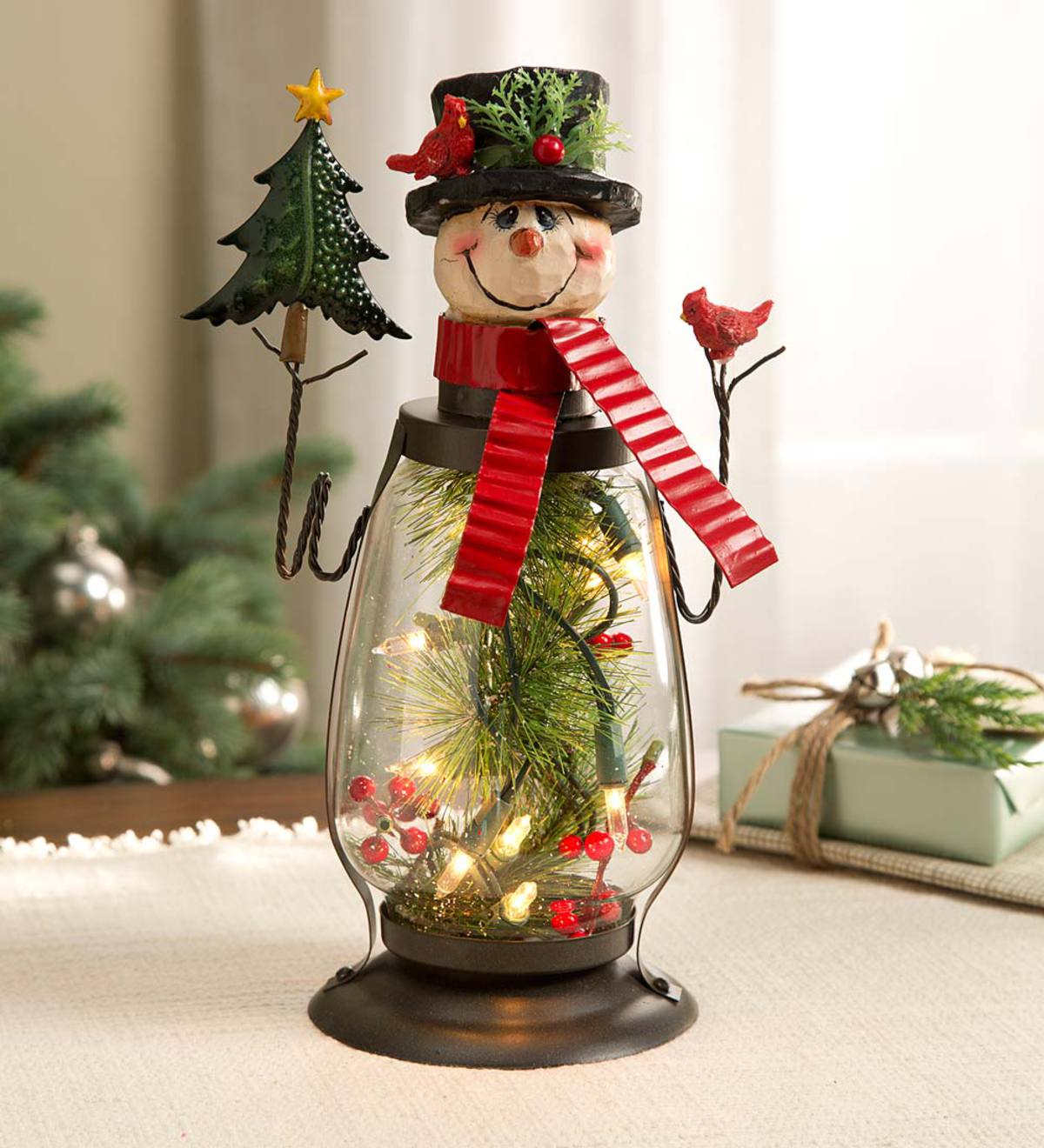 Lighted Holiday Snowman Lantern