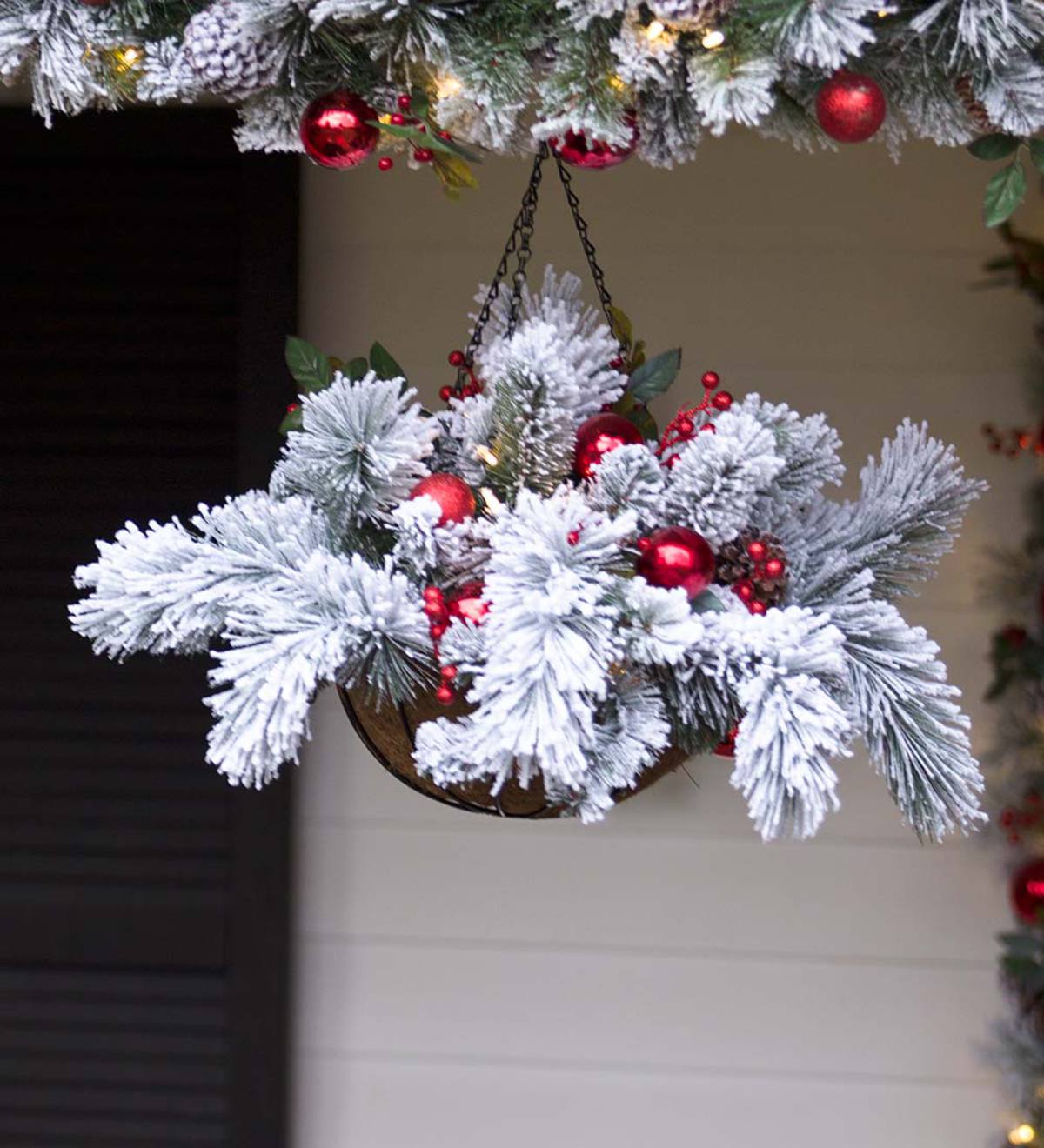 Fairfax Lighted Decorated Holiday Hanging Basket