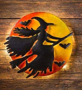 3D Lighted Flying Witch Recycled Oil Drum Lid Wall Art