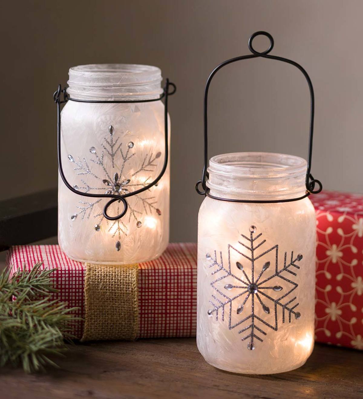 Lighted Snowflake Mason Jars, Set of 2