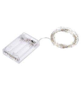 Firefly String Lights, 60 Warm White LEDs on Silver Wire, Battery Operated, 9'10"L