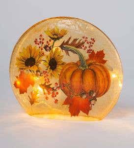 Lighted Sunflowers and Pumpkin Glass Decor