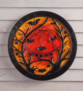 3D Lighted Halloween Jack-O-Lantern Recycled Oil Drum Lid Wall Art