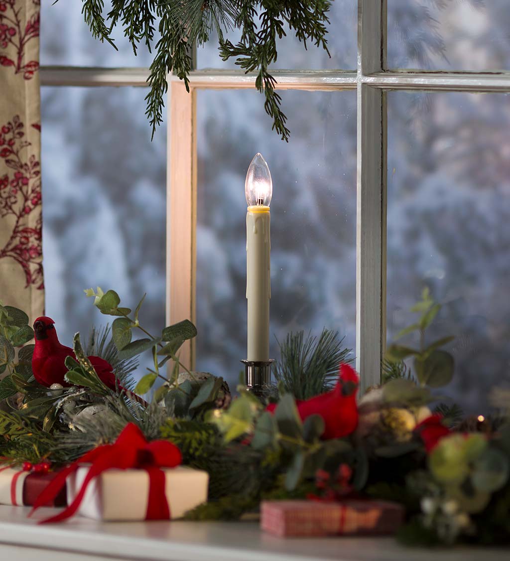 Adjustable Height Window Candle with Auto Timer, Metal Base and Outward-Facing Bulb