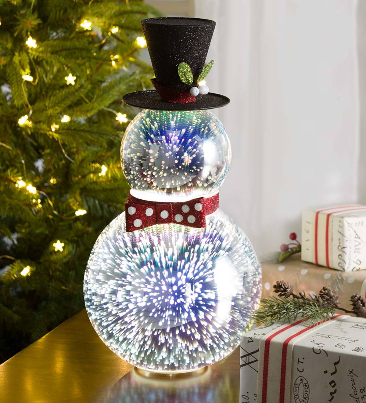 Glass Snowman with 3D Light Effects, Short