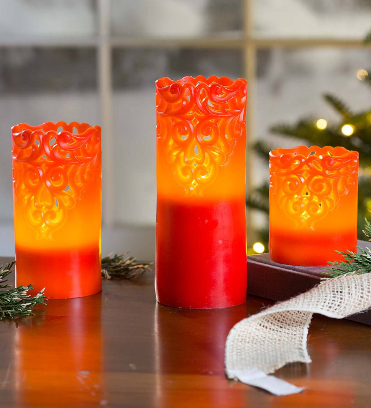 Flameless LED Candles With Lace Detail, Set of 3