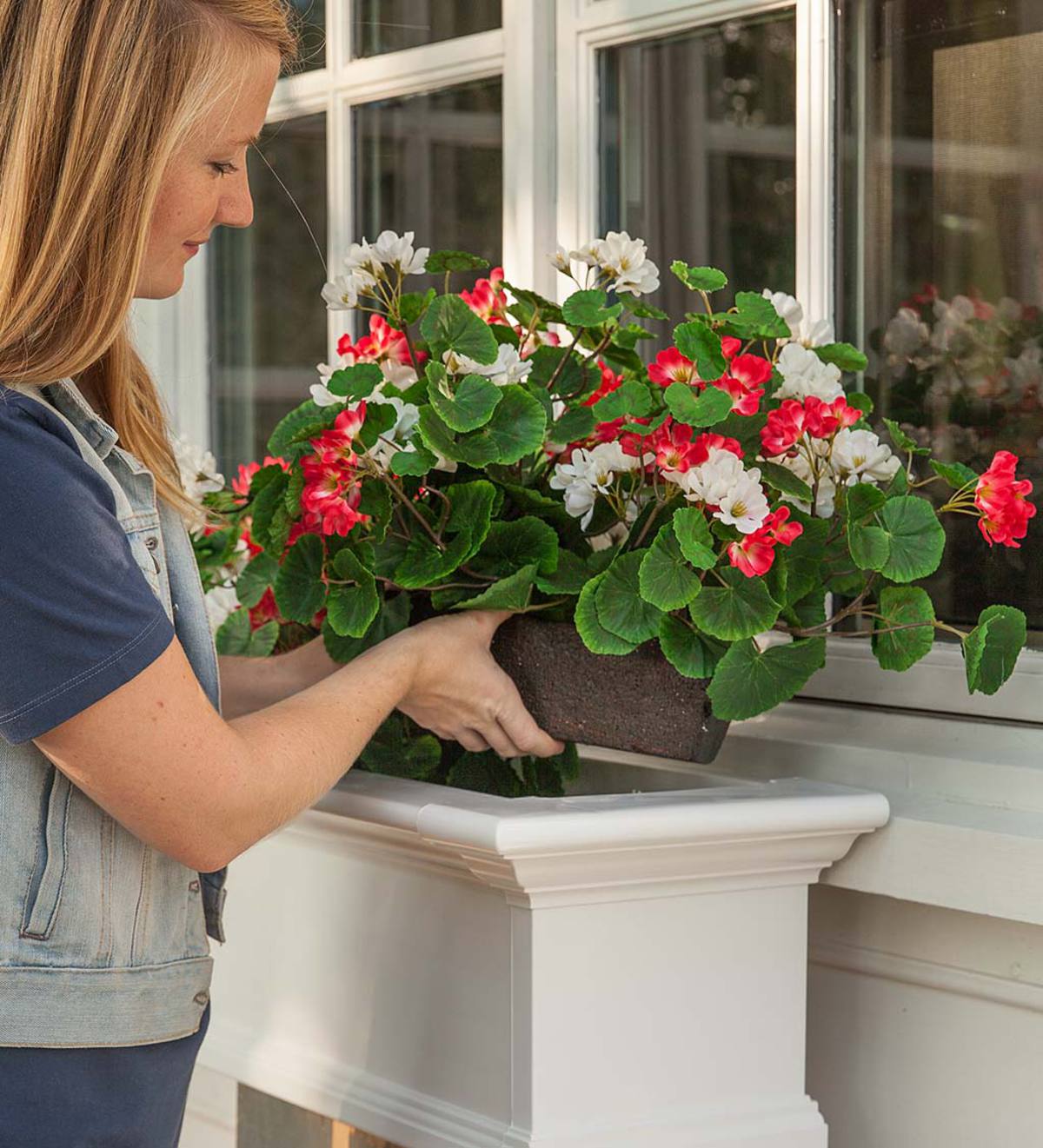 Everlasting Faux Red and White Geranium Window Box Filler