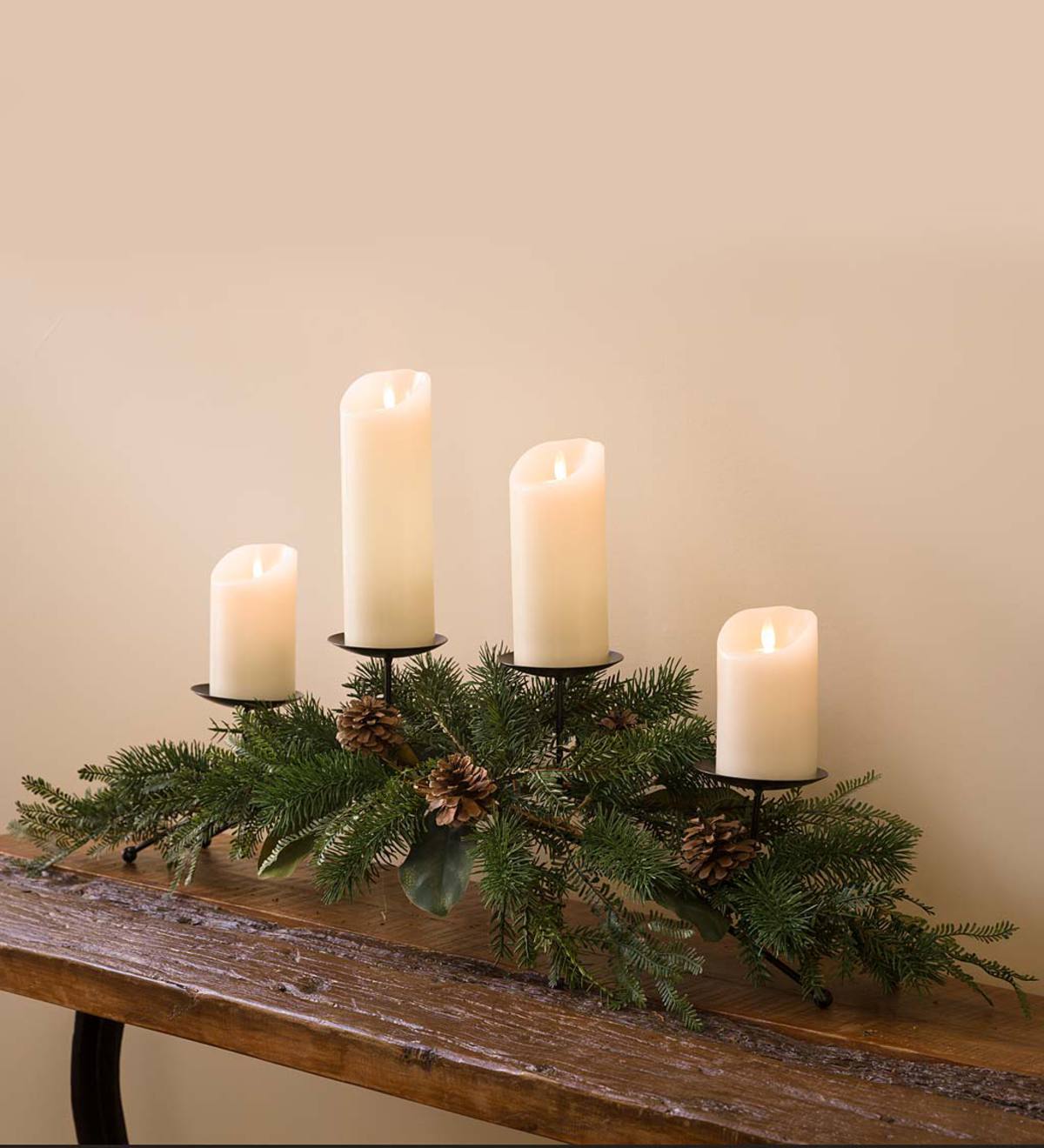 Holiday Mixed Faux Greenery Centerpiece with Candle Holders