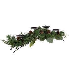 Holiday Mixed Faux Greenery Centerpiece with Candle Holders