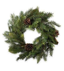 Small Holiday Mixed Faux Greenery Wreath, 15¾" dia.