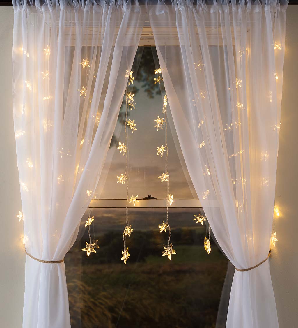 Electric Star Curtain Lights on Clear Wire, 128 Lights
