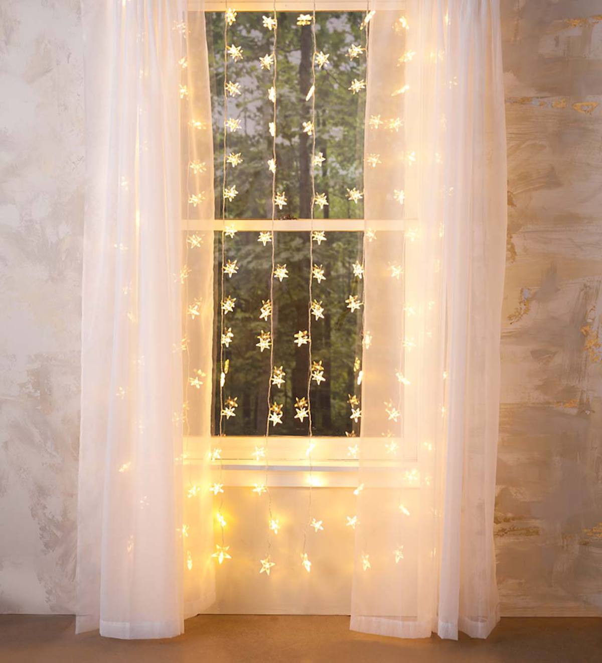 Electric Star Curtain Lights on Clear Wire, 128 Lights, 78"L