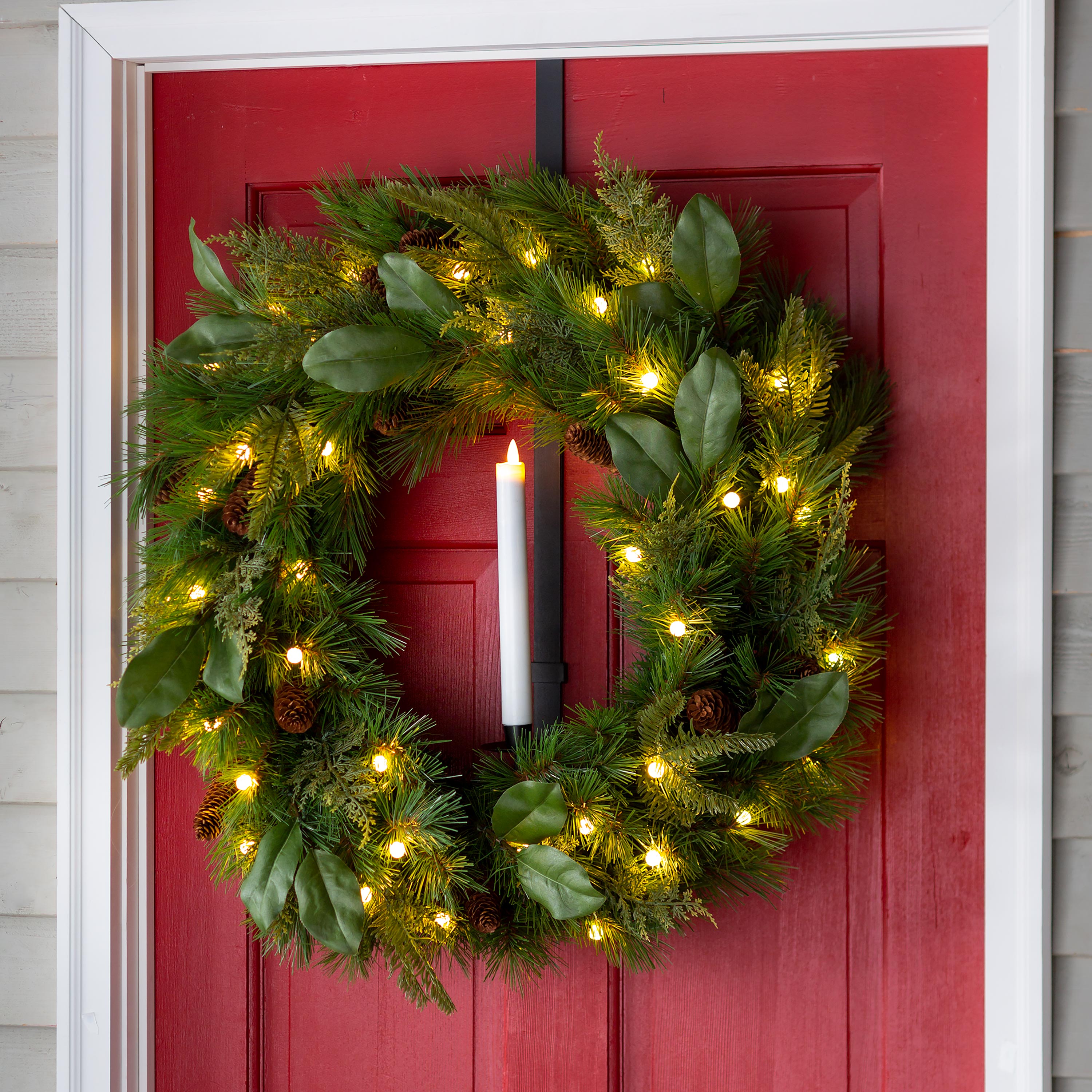 Adjustable Over-Door Wreath Hanger with Candle Holder