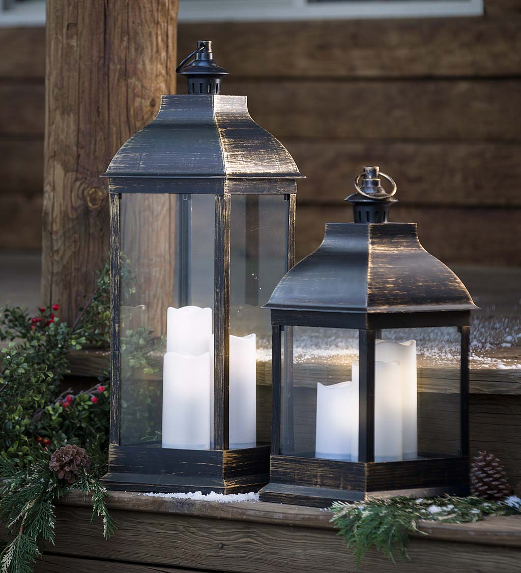 Large Gray Metal Indoor/Outdoor Lantern with Timer 20H - 2 Lanterns 