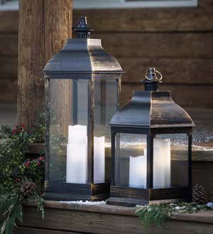 Short Indoor/Outdoor Lantern with LED Candles and Remote