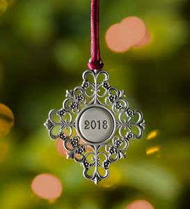 Solid Pewter Christmas Tree Ornament - Holiday Sentiments Sign
