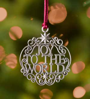 Solid Pewter Christmas Tree Ornament - Joy to the World