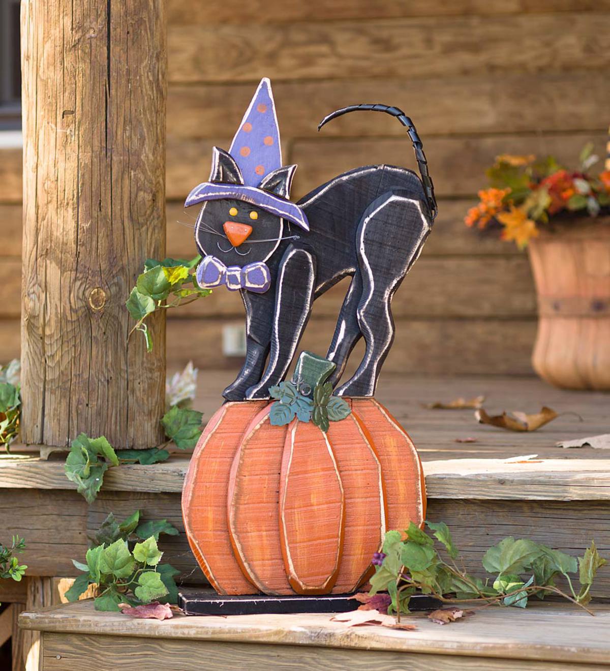 Happy Halloween Black Cat On Pumpkin Greeter