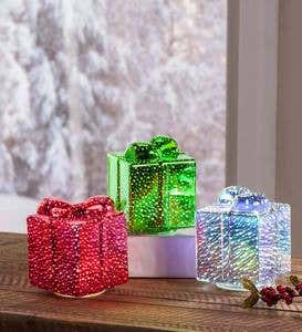 Glass Christmas Presents with 3D Light Effect, Set of 3