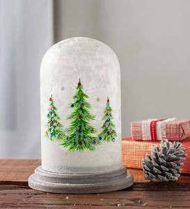Snowy Christmas Tree Lighted Holiday Cloche
