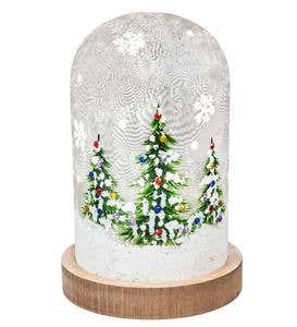 Snowy Christmas Tree Lighted Holiday Cloche