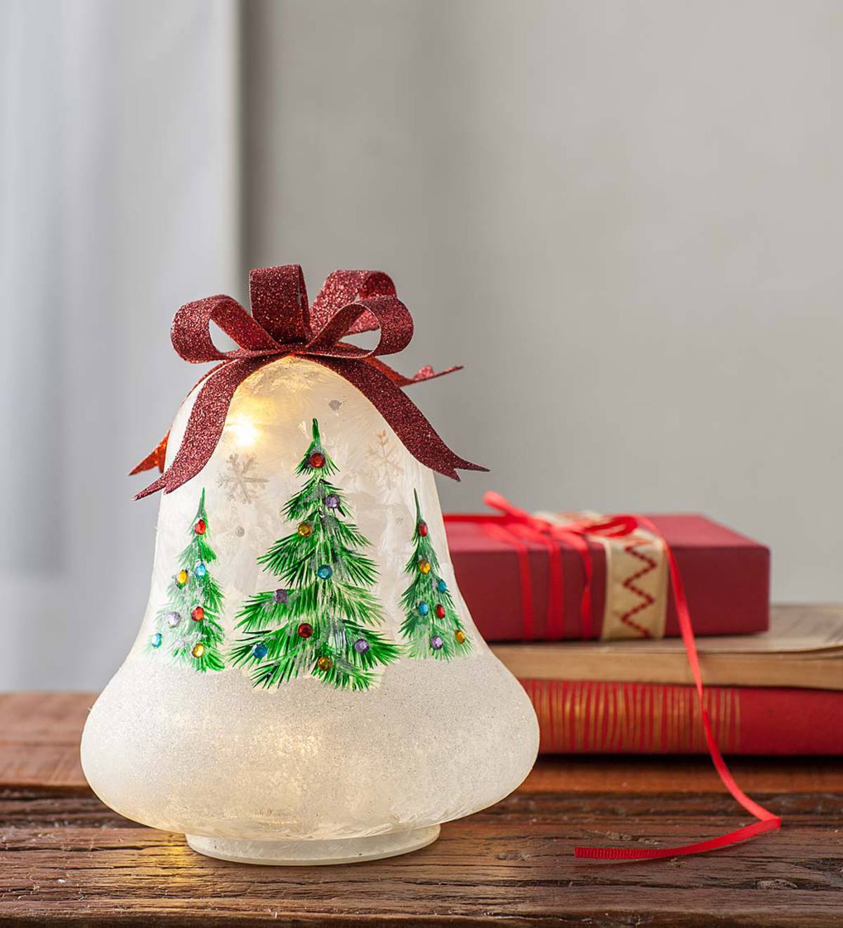 Snowy Christmas Tree Lighted Holiday Bell