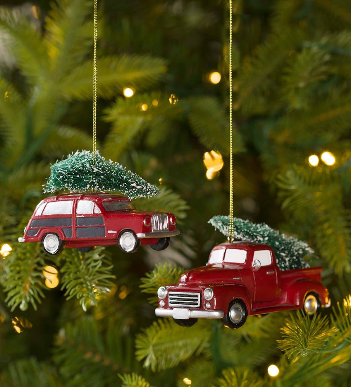 Vintage Style Bringing Home The Tree Ornaments, Set of 2