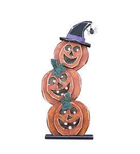 Stacked Pumpkin Trio Wooden Halloween Accent