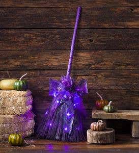 Lighted Halloween Witch's Broom Decoration