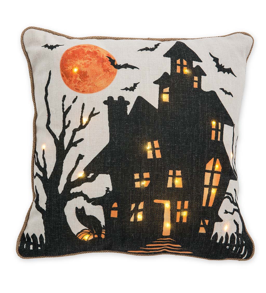 Lighted Halloween Decorative Throw Pillow - Haunted House